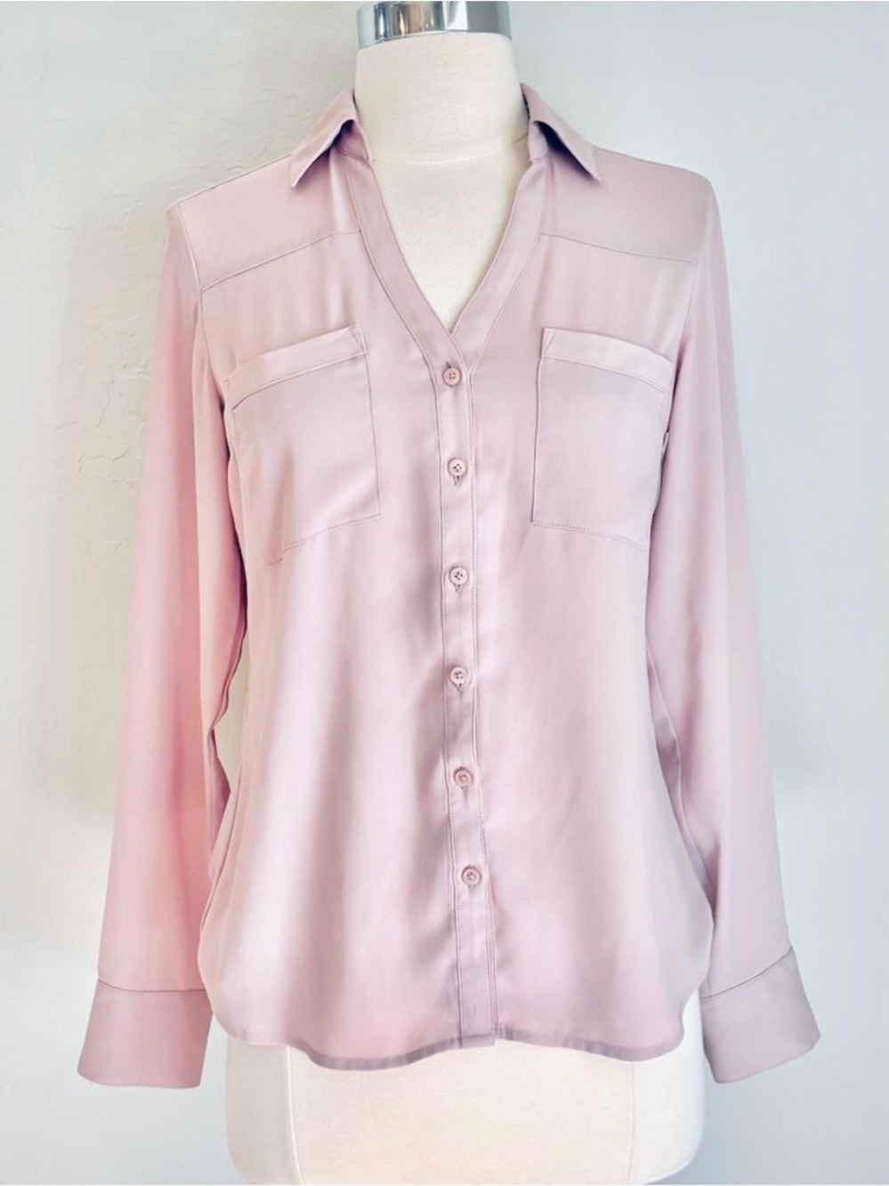Express Double Flap Pocket Rolled Sleeve Utility Portofino Shirt Dusty Pink, XS